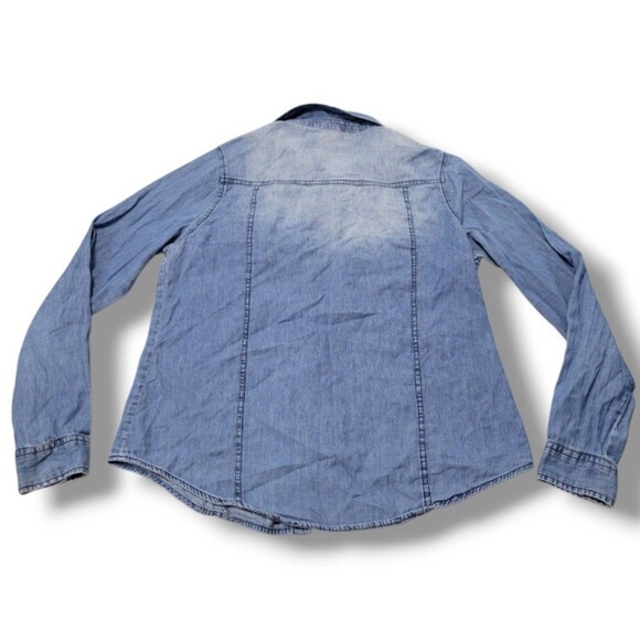 Passport Top Size Large Long Sleeve Button Down Shirt Light Denim Chambray Shirt - Picture 4 of 5